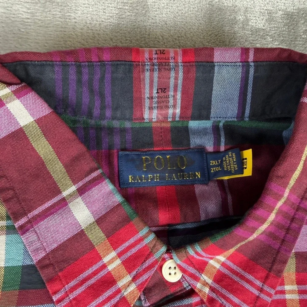 Polo Ralph Lauren Button-Down Shirt Men 2XLT Red Blue Green Plaid Flesh Pony NWT